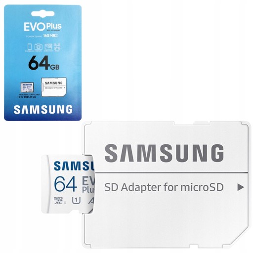 КАРТА ПАМЯТИ SAMSUNG EVO Plus EVO+ 64 ГБ micro SD 160 МБ/с с адаптером