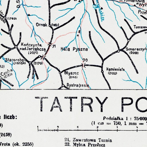 Карта Татр - Польские Татры - Прушинский - 1914 г. - 100x70 см