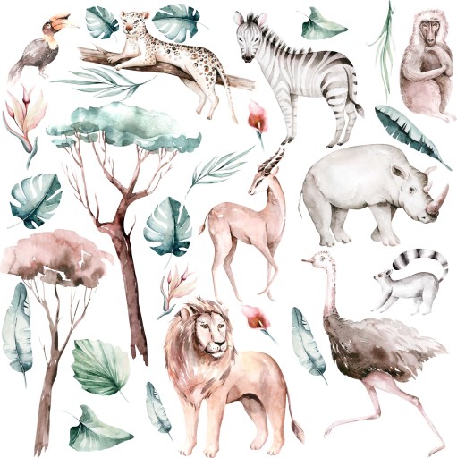 SAFARI DŻUNGLA ZEBRA STRUŚ NAKLEJKI NA ŚCIANĘ XXL