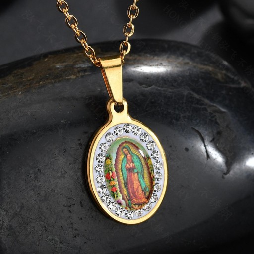 Naszyjnik Maryja w stylu Vintage Matka Boża z Guadalupe Biżuteria chrześcijańska Złota