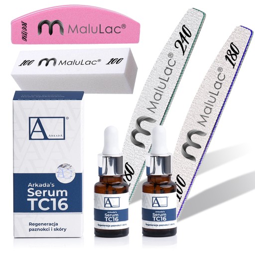 2x ARKADA SERUM TC16 kolagenowe do paznokci + MALULAC PILNIK BLOK POLERKA