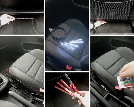Oświetlenie WNĘTRZA auta RGB samochodu LED 6x30cm