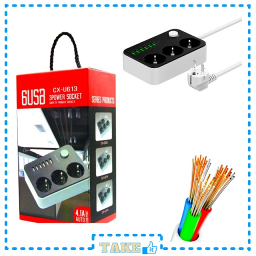PRZEDŁUŻACZ LISTWA ZASILAJĄCA 3 GNIAZDA + 6 USB MINI LISTWA 6 USB 3 GNIAZDA