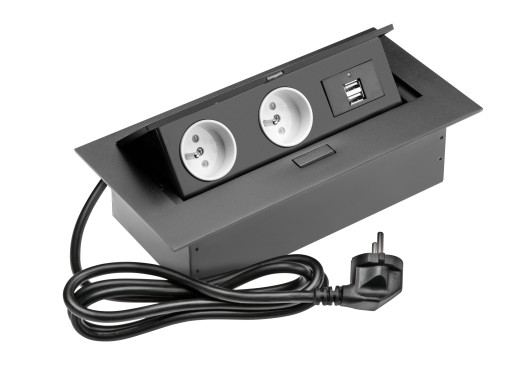 Настольный удлинитель, 2 розетки, 2 USB, черный GTV