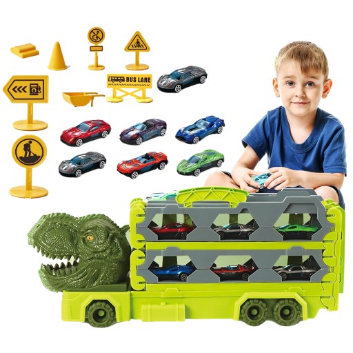 CIĘŻARÓWKA TRANSPORTER SAMOCHODY DINOZAURÓW ZABAWKOWE ZESTAW DLA DZIECI