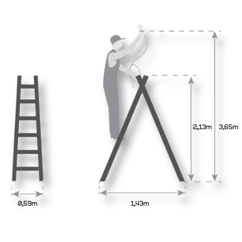 Стремянка деревянная покрасочная 2х7 150кг 3,75м + крюк LADDERMAN