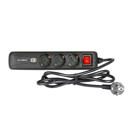 ADAM HALL 8747 S 3 USB 3-gniazdkowa listwa zasilająca i 2 gniazda USB