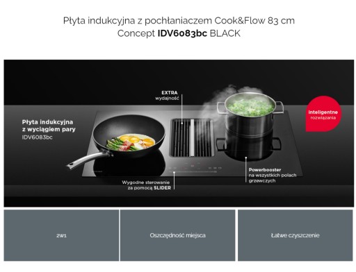 Płyta indukcyjna z okapem Cook&Flow 83 cm Concept IDV6083bc BLACK
