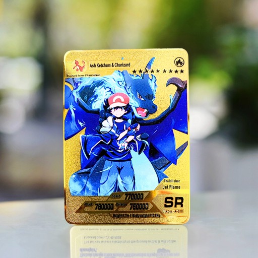 POKEMON ASH KETCHUM CHARIZARD METALOWA KARTA KOLEKCJONERSKA DLA DZIECI NOWA