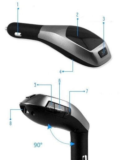Bluetooth Transmiter FM z wyświetlaczem LED + USB