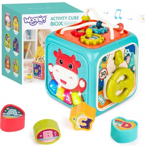 SORTER UKŁADANKA KOSTKA SENSORYCZNA KLOCKI EDUKACYJNA MONTESSORI 6w1 WOOPIE