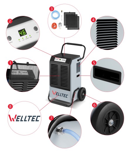 ОСУШИТЕЛЬ ВОЗДУХА WELLTEC DHX70 площадью до 160 м2 | 70л/24ч | НАСОС | +ВЕНТИЛЯТОР