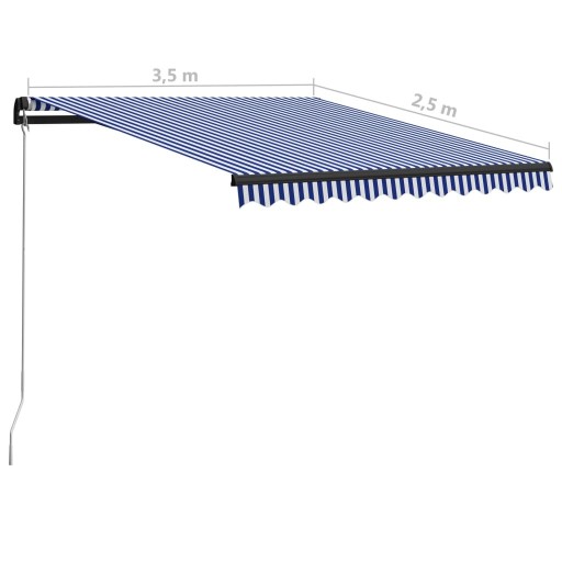 RĘCZNIE ZWIJANA MARKIZA Z LED 350X 250CM NIEBIESKO-BIAŁA