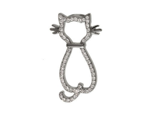 СЕРЕБРЯНЫЙ КУЛОН «КОТ», БЕЛЫЙ ЦИРКОНИЙ
