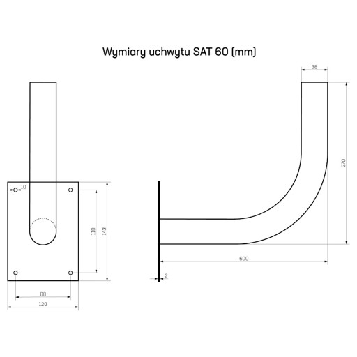 Uchwyt antenowy TV SAT 50 cm