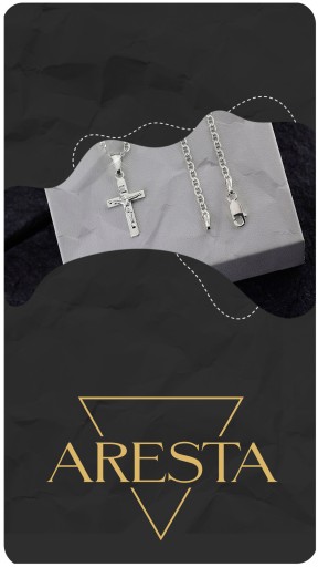 ЦЕПЬ С КРЕСТОМ, СЕРЕБРЯНЫЙ КРЕСТ 925 ПРОБЫ, ДЛИНА 55см, ПЛЕТЕНИЕ GUCCI, КОРОБКА