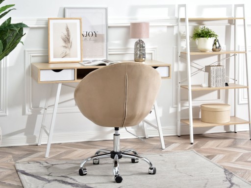 ЭЛЕГАНТНОЕ БЕЖЕВОЕ КРЕСЛО ДЛЯ СТОЛЛА НА КОЛЕСАХ LOUNGE 4 ВЕЛОР ХРОМ