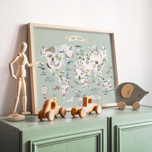 Mapa Świata 40x50 cm PLAKAT MONTESSORI RÓŻNE KOLORY