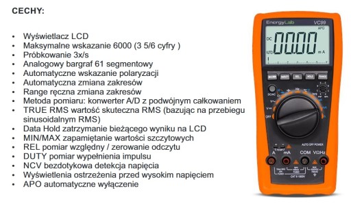 Мультиметр VC99 TRMS LCD 6000max, температура, hFE, режим работы