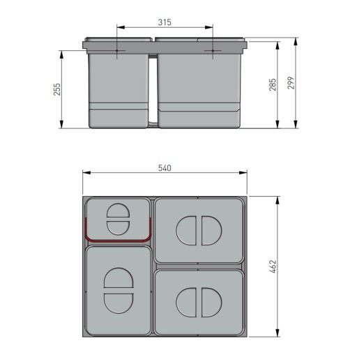 Корзина Сортировщик мусора 60 3х15л+1х7л GTV NEW MUL