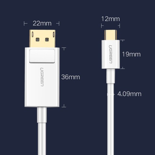 UGREEN MM139 однонаправленный адаптер USB-C — Display Port 4K 1,5 м белый