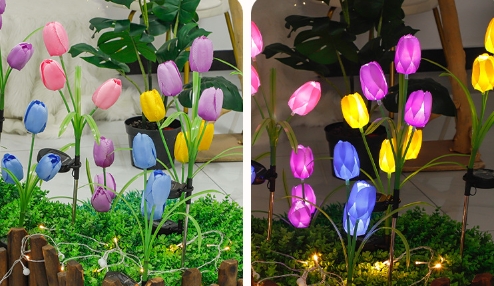 Подключаемая солнечная лампа TULIPS LED цветочная лампа SOLAR TULIP FLOWERS