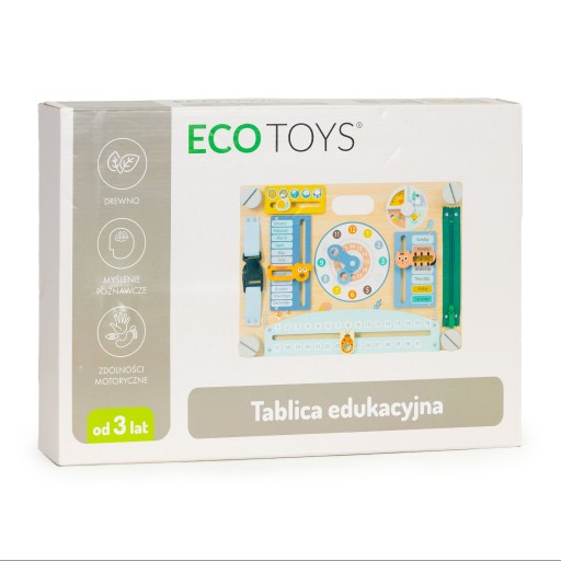 DWUSTRONNA DREWNIANA TABLICA SENSORYCZNA MANIPULACYJNA DLA DZIECI ECOTOYS