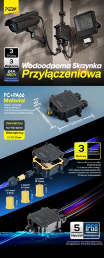 Распределительная коробка PEBA 3 Way IP68, водонепроницаемый разъем для кабельного соединения