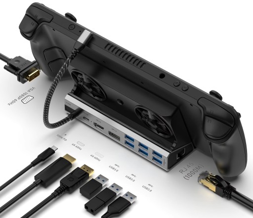 11-в-1 HUB, док-станция, подставка USB-C Asus ROG Ally с HDMI 4K, USB 3.0, PD, RJ45, DP и VGA