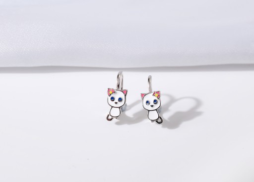 СЕРЕБРЯНЫЕ СЕРЬГИ «КОТ» ДЛЯ ДЕВОЧКИ, СЕРЕБРО 925 ПРОБЫ, АНГЛИЙСКИЙ