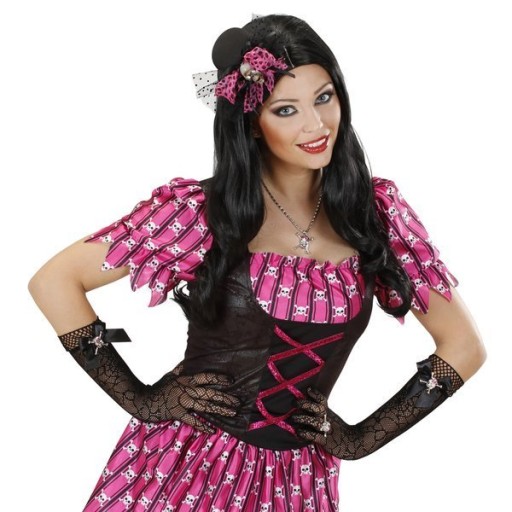 RĘKAWICZKI CZARNE KORONKA CZAROWNICA WIEDŹMA PIRATKA CZASZKI 34 CM