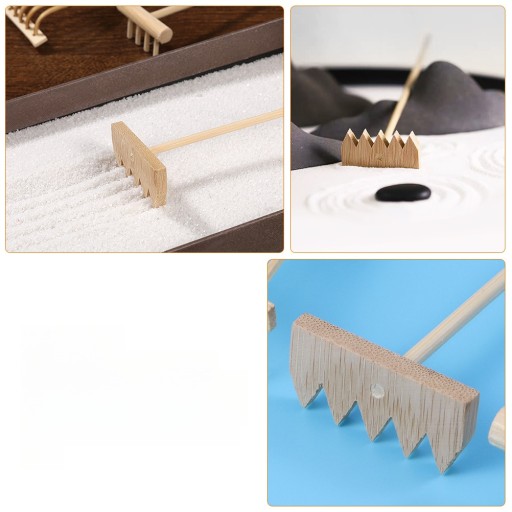 KREATYWNE RĘKODZIEŁO Z GRABIAMI STÓŁ DO PIASKU MINI GRABIE MINIATUROWE ZEN