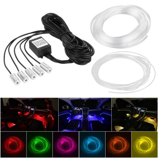 ВОЛОКОННО-ОПТИЧЕСКОЕ для автомобиля, освещение салона, RGB ПОЛОСКА 6м + ПРИМЕНЕНИЕ