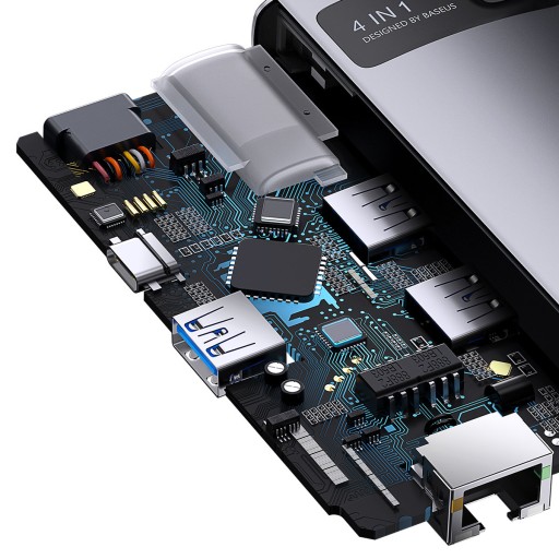 Адаптер BASEUS HUB 4 в 1 Type C на 3 адаптера USB 3.0 + Ethernet RJ45