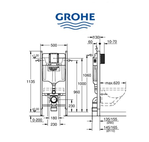 Stelaż podtynkowy do toalety wysokość instalacji 1,13m GROHE 38840000