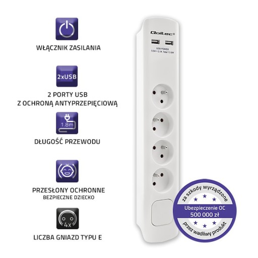 Удлинитель антипомпажный 4gn 2xUSB 1,8м