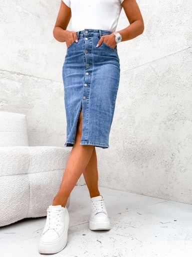 Spódnica damska jeansowa midi na guziki wysokie stan S/36, XL