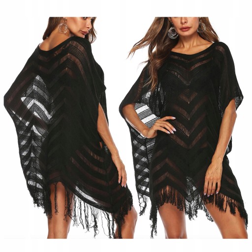 Черная пляжная туника PAREO, платье LOOSE BOHO с кепкой