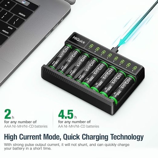 Интеллектуальное зарядное устройство HiQuick 8 с батареями AA и AAA.