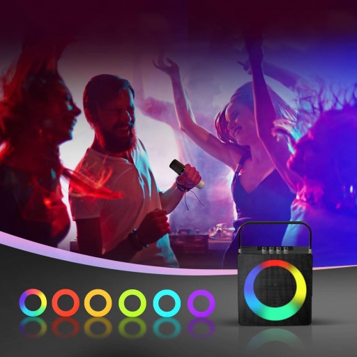 PRZENOŚNY GŁOŚNIK KARAOKE Z BLUETOOTH 5.0 I LED I 2 MIKROFONAMI