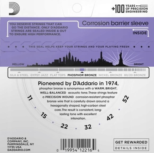 Струны D'Addario EJ26 для акустической гитары.