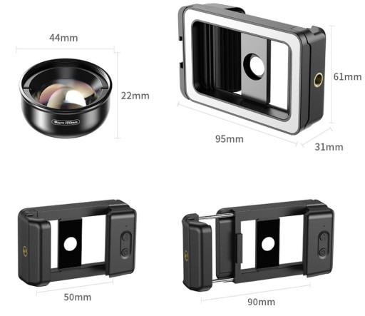 Obiektyw Makro 100mm HD do Telefonu iPhone Samsung + Lampa LED 40 / CRI 95+