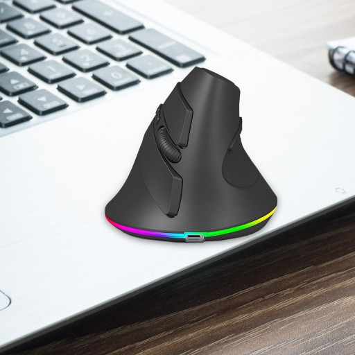 Беспроводная вертикальная мышь RGB с бесшумной подсветкой и USB-приемником Черный компьютер.