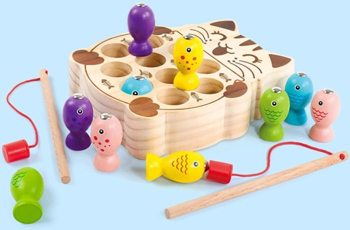 Деревянная игра: рыбалка, удочка, магнит, котенок.