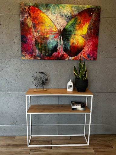 BIAŁA konsolka, toaletka styl loft, industrialna 100X25X90 blat DĄB ARTISAN