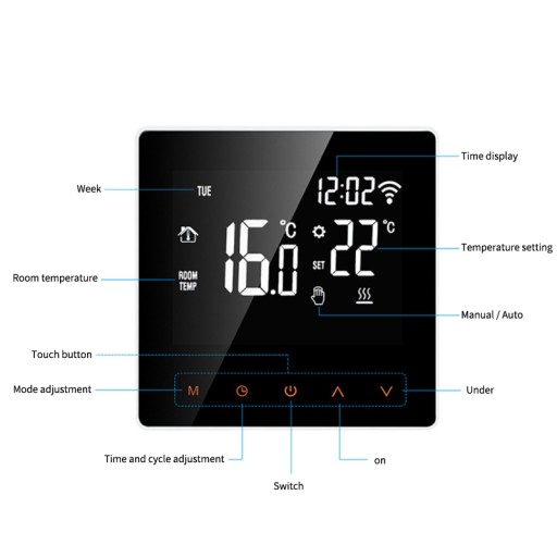 TUYA LCD WIFI ТЕРМОСТАТ для газового/водяного котла теплого пола 3А