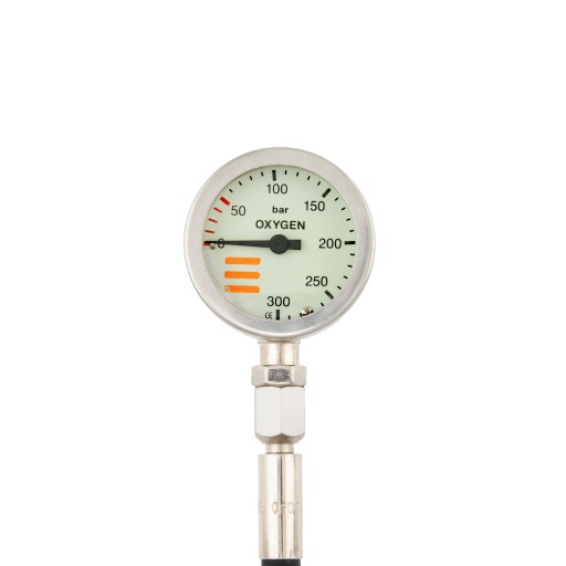 Манометр Tecline O2 52мм, 300/230бар, шланг 15см, Хром