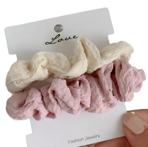 SCRUNCHIE GUMKA DO WŁOSÓW ZESTAW 2 SZT. FROTKA boho kremowa różowa ecru
