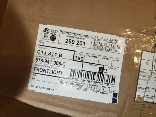 ФОНАРЬ ПЕРЕДНИЙ ПРАВЫЙ VW TOURAN III 5TA 5TB941006C