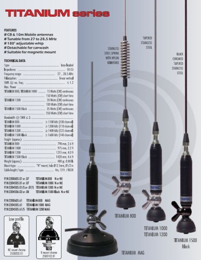 АНТЕННА SIRIO TITANIUM 1000 CB, УГЛОВОЙ МОНТАЖ